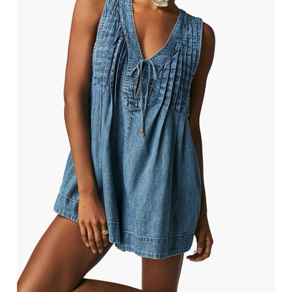 Free People Denim Blue Romper